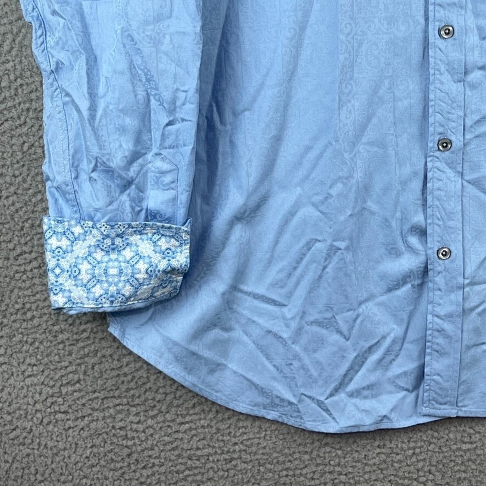 Robert Graham Button Shirt Mens 3XL Blue Jacquard Paisley Flip Cuff Long Sleeve - Picture 6 of 16